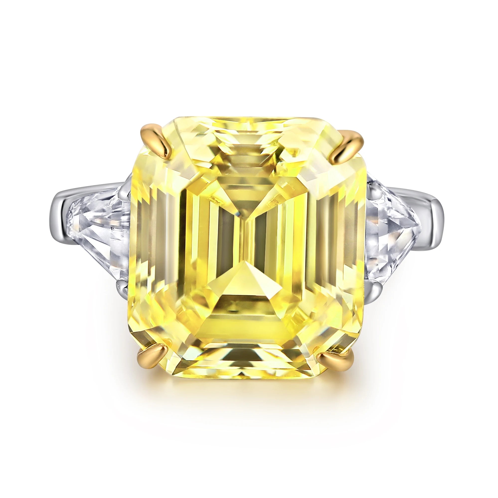 Jewelry Manufacturer 925 Sterling Silver New Trendy Emerald Cut Yellow Zircon Cocktail Ring Luxury Statement Jewelry for Women