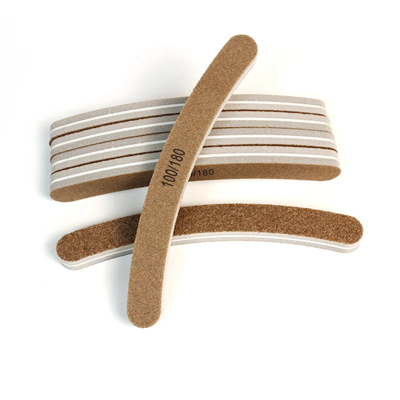 Durable Curve Shape Nail File Washable Brown Sandpaper 100/150/180 Grit Nail Files