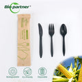 Custom Logo Bio-Based Corn Starch Knife Fork Spoon Disposable Tableware Set Restaurant Takeaway Cutlery for Back to School