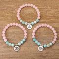 New Arrival Gemstone Amazonite Beaded Bracelet Lotus Buddha Symbol Charm Elastic Yoga Bracelet