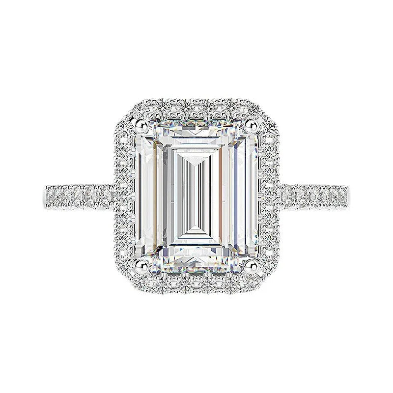 Classic Jewelry Silver Plated Geometric Ring Women Glitter Micro Pave Zircon CZ Square Ring for Girl