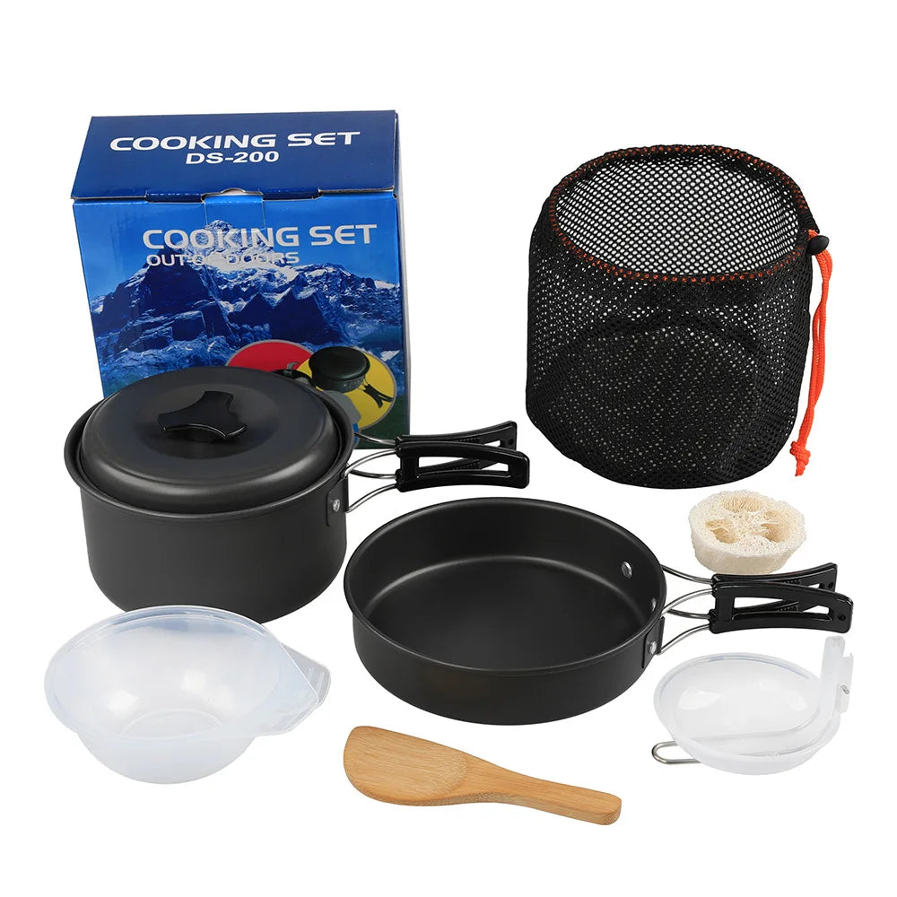 Outdoor Portable Camping Pot 1-2 People Picnic Barbecue Pots and Utensils Hiking Cookware
