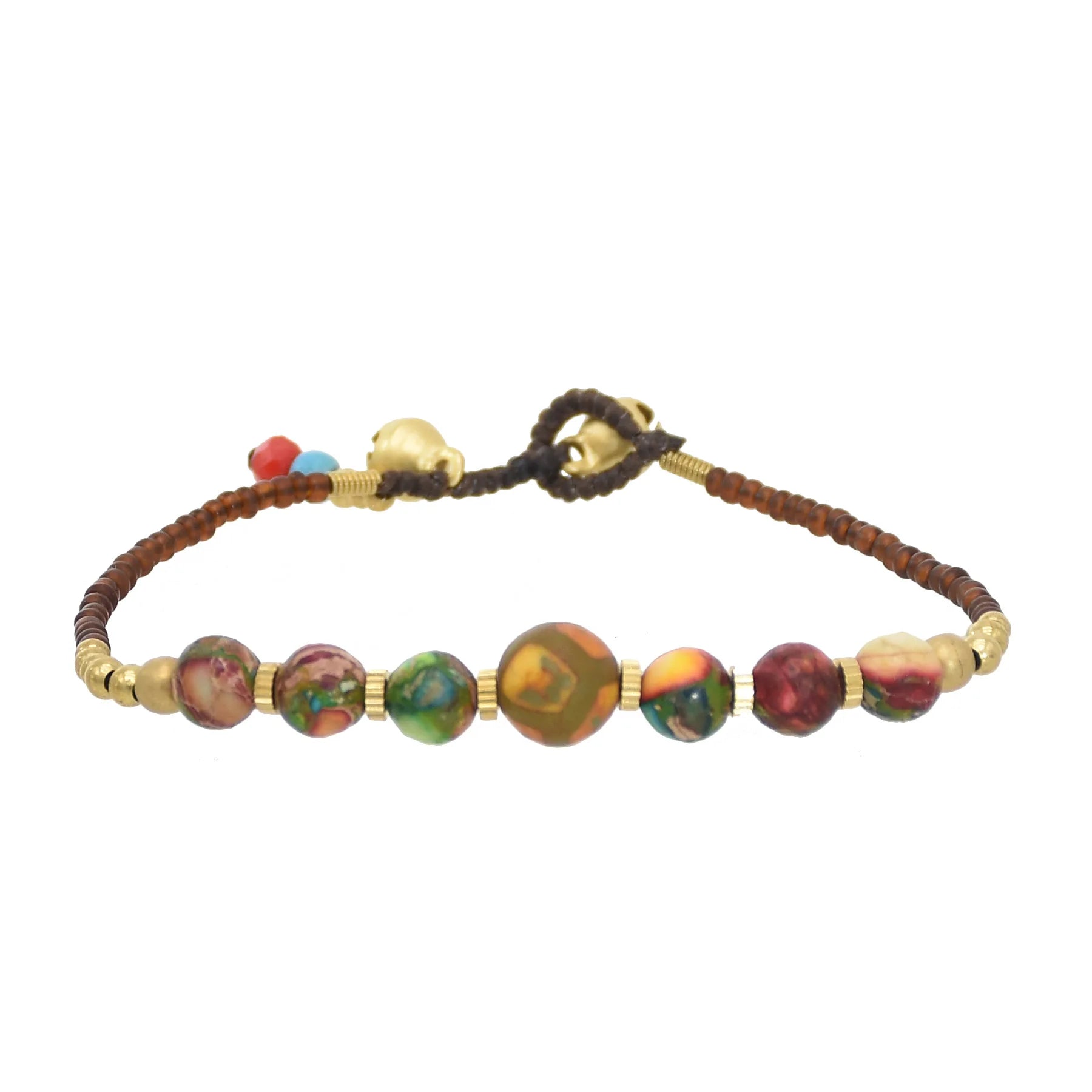 Bohemian Handmade Bracelet Natural Stones Beaded Turquoise Bell Bracelets for Women Girls