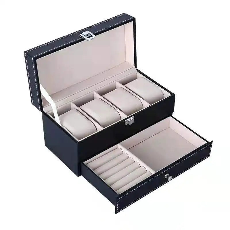 Stock 2 Layers Jewelry Organizer PU Leather Jewelry 4 Watch Box