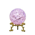 60mm Pink Ice Crack Ball with Golden Stand Glass Crystal Ball Decorative for Accessories Rockery Ornaments