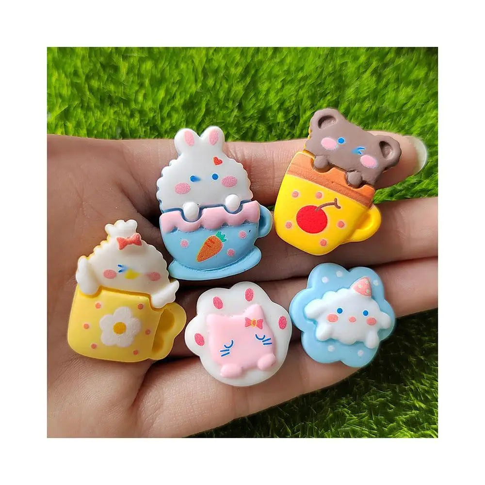 Cute Mini Cartoon Cup Rabbit Bear Cat Resin Flatback Cabochon Ornament Jewelry Making Hairwear Accessories