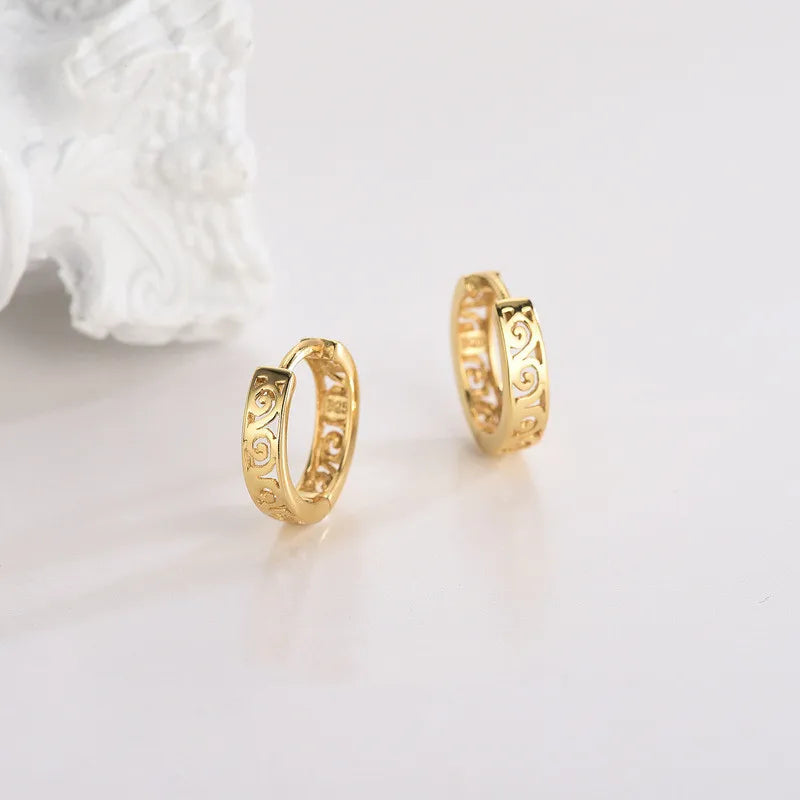 Fashion Jewelry 925 Sterling Silver Statement Earrings Geometric Hollow Wave Shape Gold Plated Hoop Earrings Women