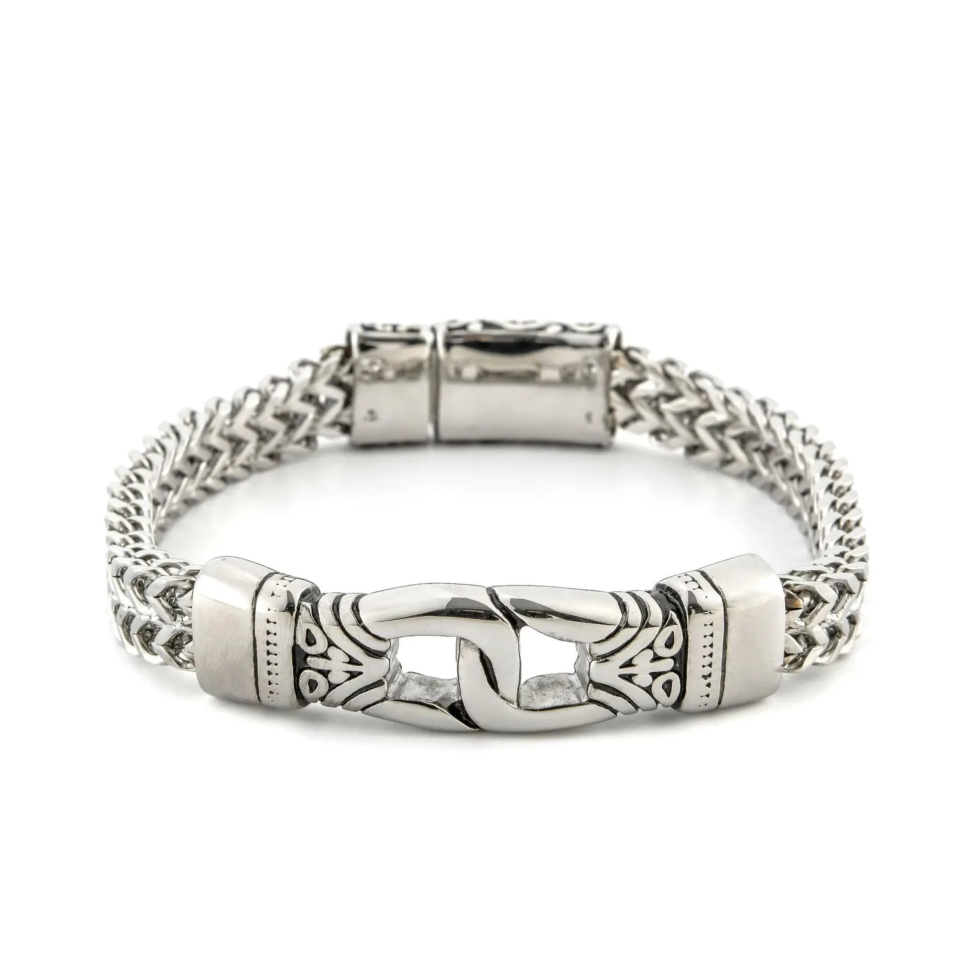 Fatingna Vintage Buddhism Inspired Stainless Steel Bracelet with Mysterious Pattern Silver & Gold Plating Trendy Gift