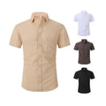 RNSHANGER Hot Sale Men's Short-Sleeved Shirts Summer Solid Color Turn-down Collar Casual Beach Style Breathable Men Shirts