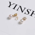 Ladies Gifts Gold Color Custom Design Sterling Silver Zircon Flower Pearls Drop Earrings