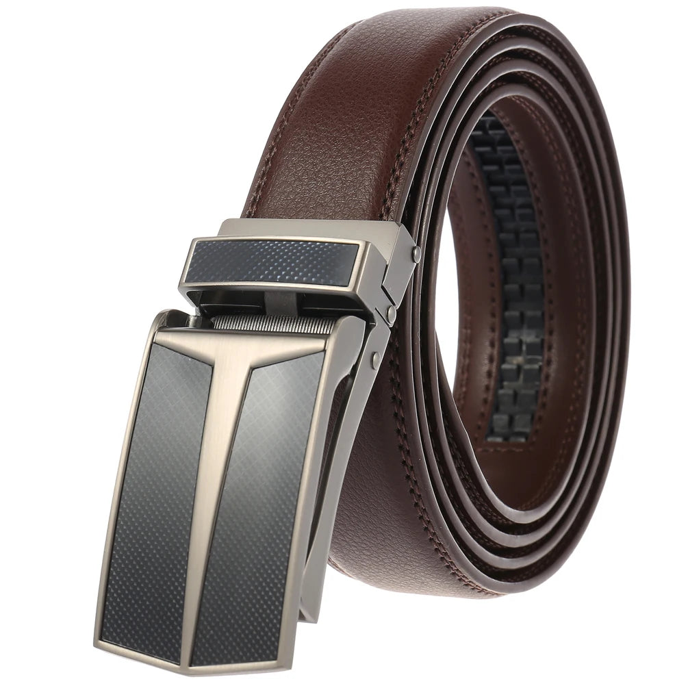 Men's Leather Alloy Automatic Buckle Belt Custom LY33-0288-1