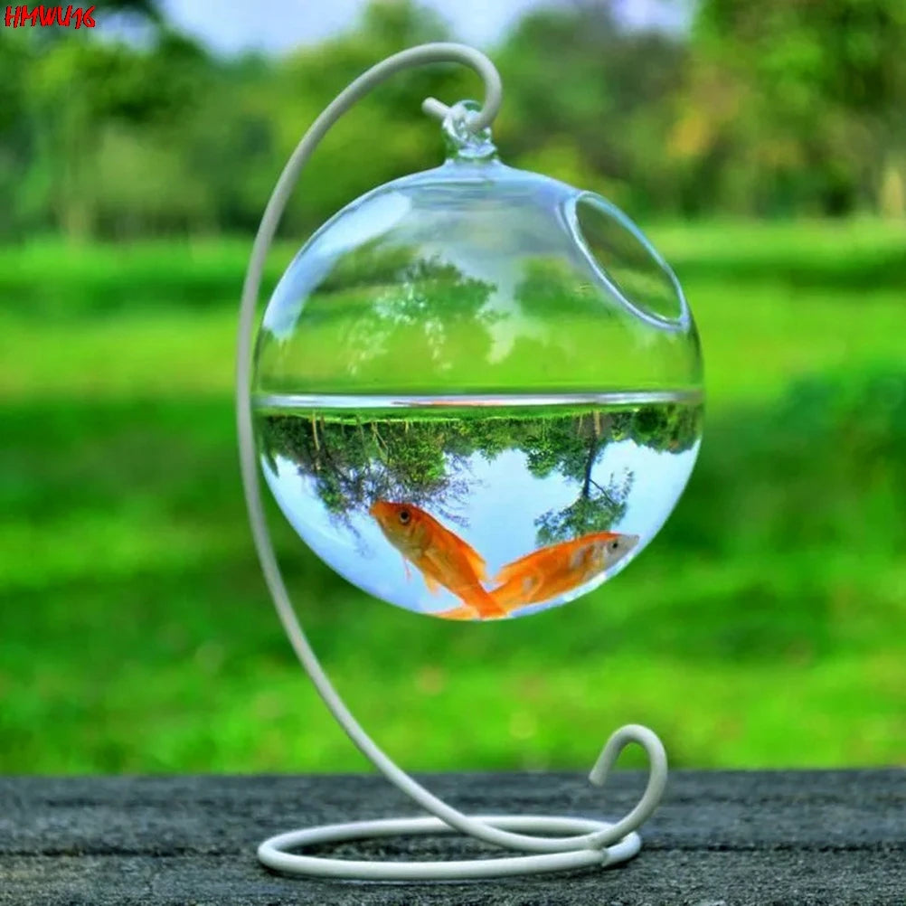 1Set Round Aquarium Fish Bowl Flower Plant Hanging Glass Vase Spherical Glass Fish Tank