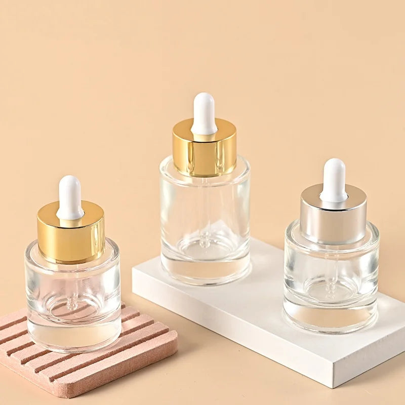 40ml 50ml Empty Cylinder clear Hair Oil Glass Bottle with Rose Gold Lid Serum Eye Essential Oil Glass Bottle with Dropper