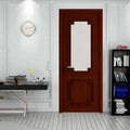 2026 New Design Brown Walnut Solid Wood Frame Security Door with Glass