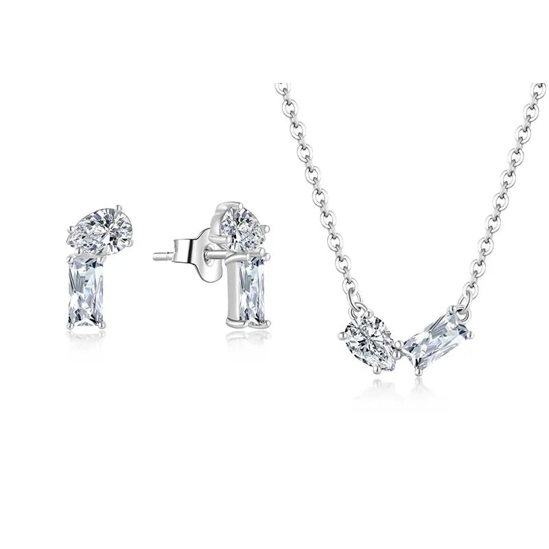 QX CUSTOM OEM Women Luxury 925 Sterling Silver Shape Earrings Necklaces Fine Cubic Zirconia Jewelry Jewelry Set for Woman Gift