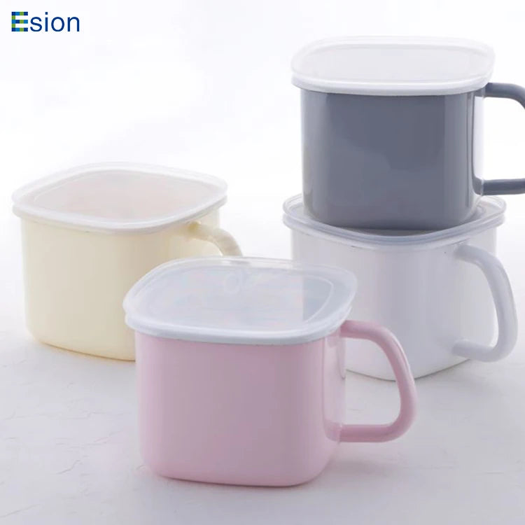 New Product Ideas 2022 square Ceramic Soup Mug Promotional Gift Cup Breakfast Oat Milk Cups with Plastic Lid