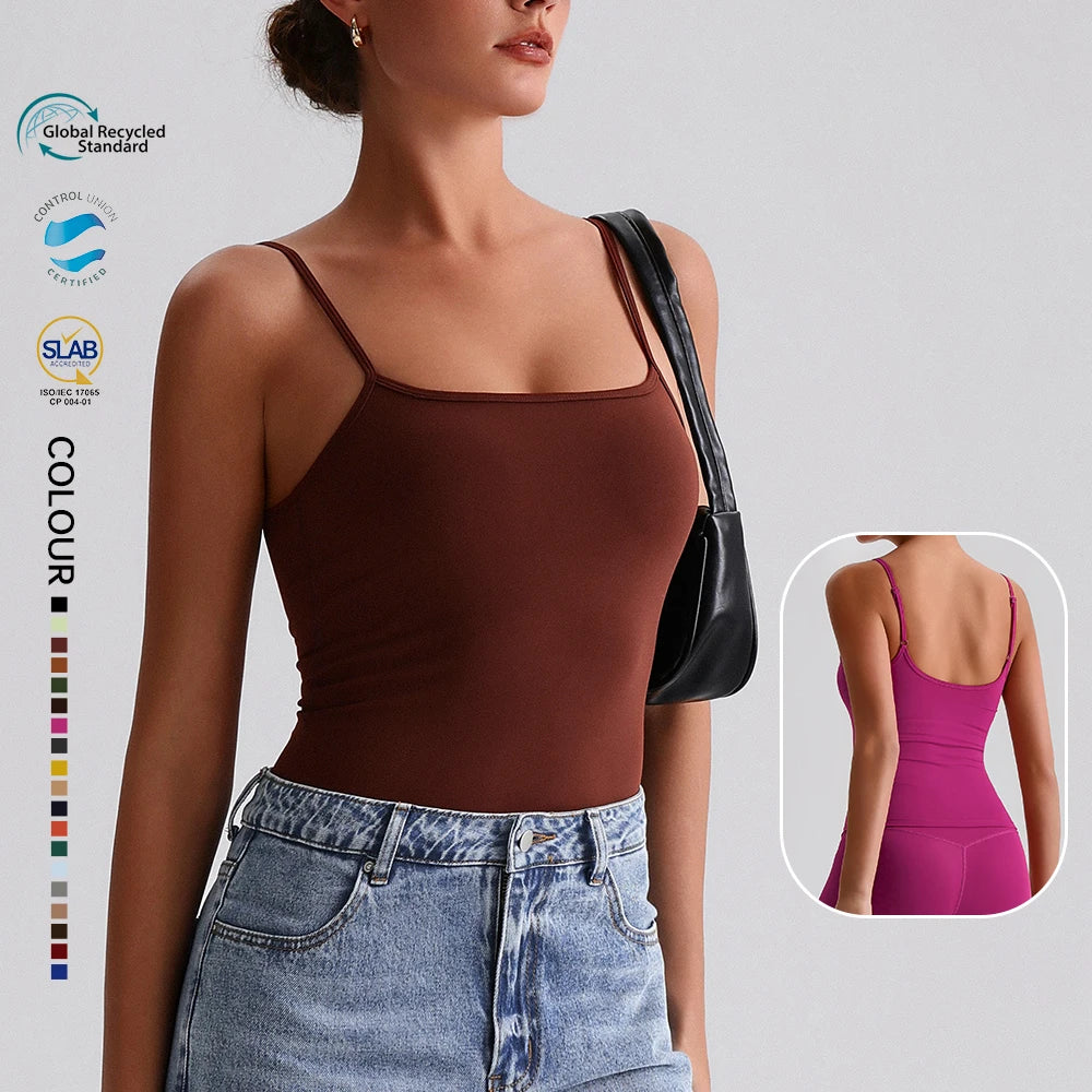 SHINBENE Recycled Polyester Workout Gym Longline Bras Sustainable Adjustable Strap Sling Crop Tops