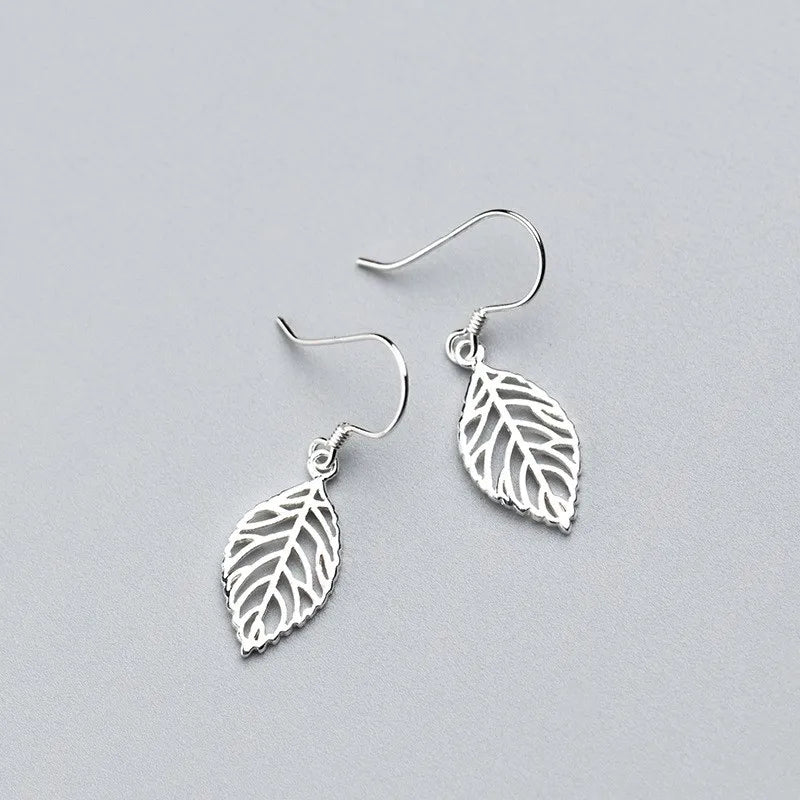 Minimalist Jewellery Dainty Leaf Shape Hanging Dangle 925 Sterling Silver Drop Earrings Fashion Jewelry for Women