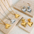 Fashion Stainless Steel 18K Gold Plated Hypoallergenic Double Heart Drop Earrings Necklace Jewelry Set Women