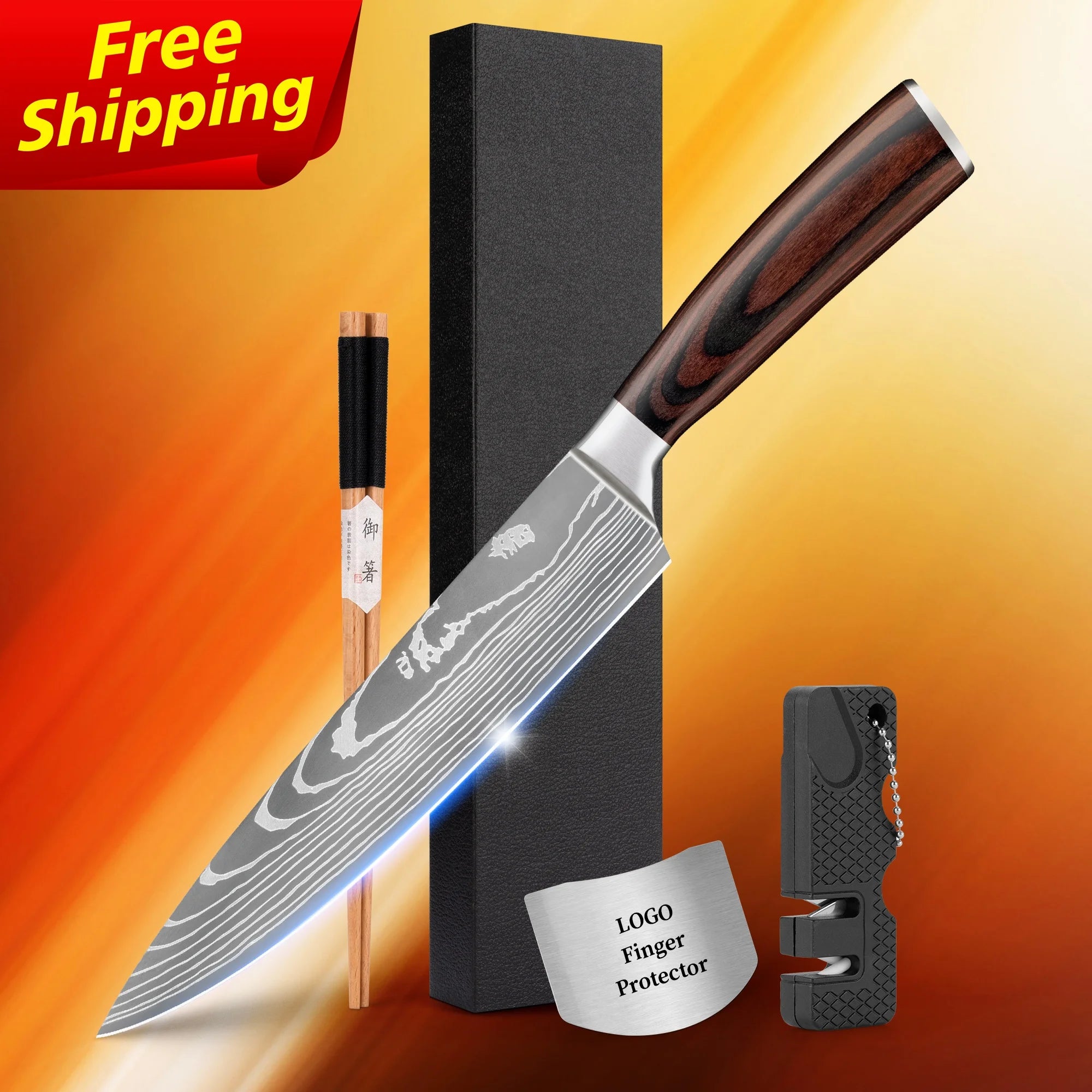 Free Shipping SkyCook 8 Inch Japanese Vg10 67 Layers Damascus Steel Chef Knife Set With Brown Pakka Wood Handle