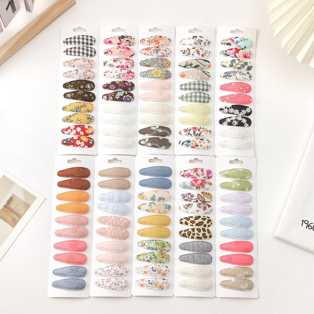 European and American Water Drops BB Clip Snap Barrettes Hair Clip 10 PCS Girl Flower Print BB Metal Hair Clip