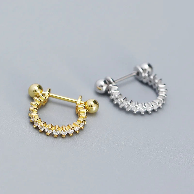 S925 Sterling Silver Single Row Diamond Earring Four-claw Puncture Cartilage Earrings 10mm Screw Earrings for Women Men