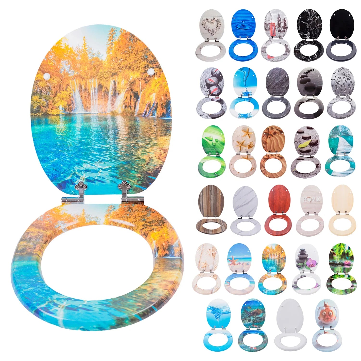 Universal MDF Toilet Seats Soft Close Quick Release Zinc Alloy Hinges Closed Front Design for Bathroom Kitchen Use 1 Year