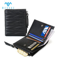 Custom Black Luxury Sheepskin Genuine Leather Waterproof RFID Blocking Women Wallets Purse with Zipper & Hasp Closure
