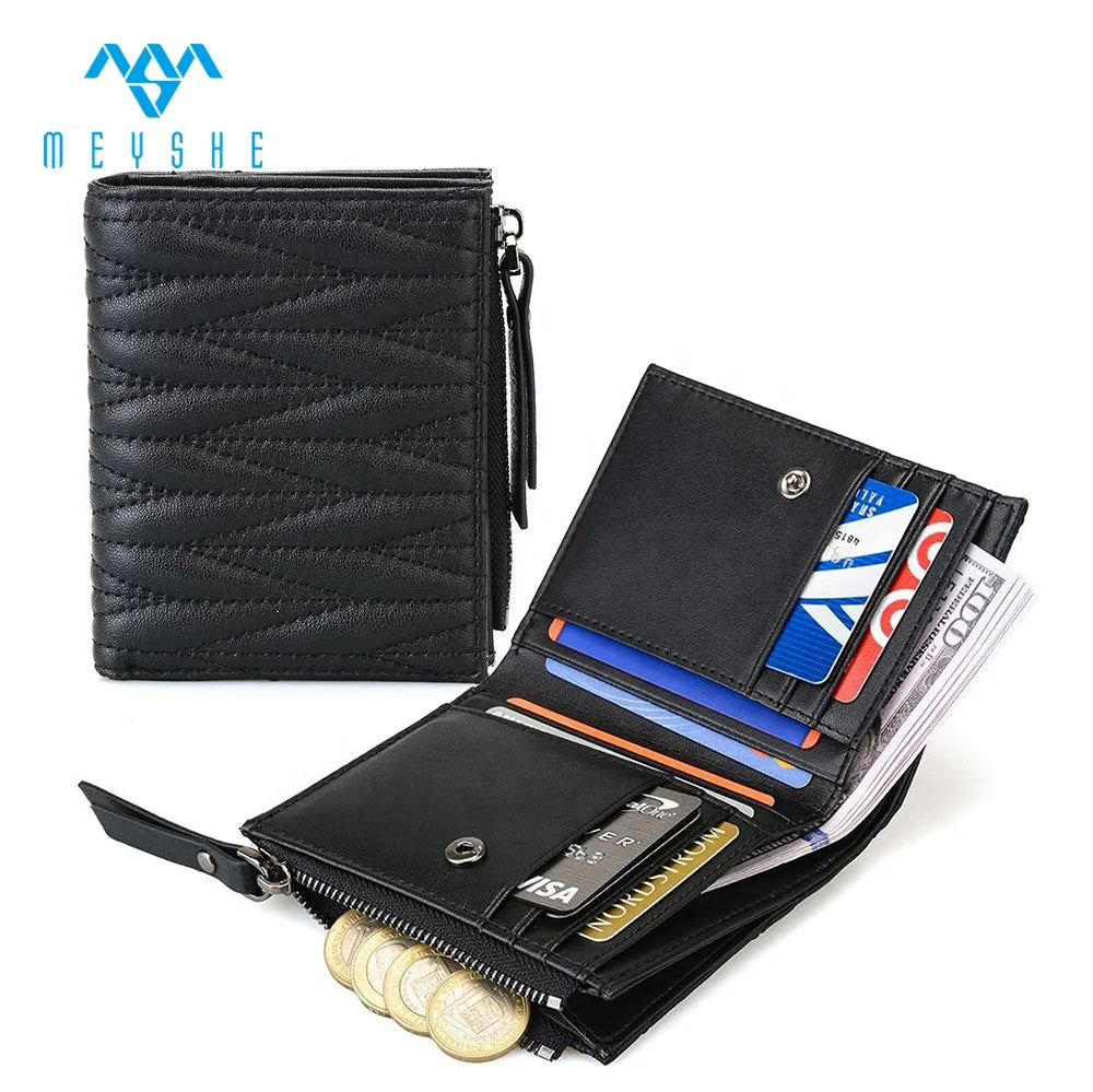 Custom Black Luxury Sheepskin Genuine Leather Waterproof RFID Blocking Women Wallets Purse with Zipper & Hasp Closure