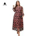 Plus Size High Neck Sheer Mesh Chiffon Floral Maxi Dress Long Sleeve Empire Waist Flowy Hem Vintage Elegant Casual Dress
