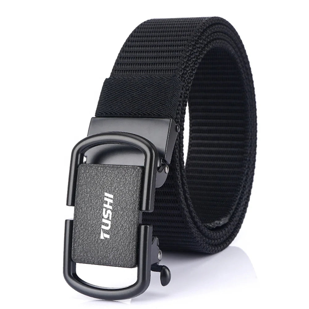 New Factory TUSHI Men's Nylon Outdoor Web Belt 3.4CM Automatic Ratchet Buckle Easy Slide Alloy-for Formal Dress Tactical Use