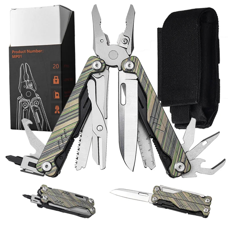 EU Lightweight Titanium Alloy Handle Saw Wire Cutter 19-in-1 Multitool Pliers Wrench Screwdriver OEM Outdoor Survival DIY Repair