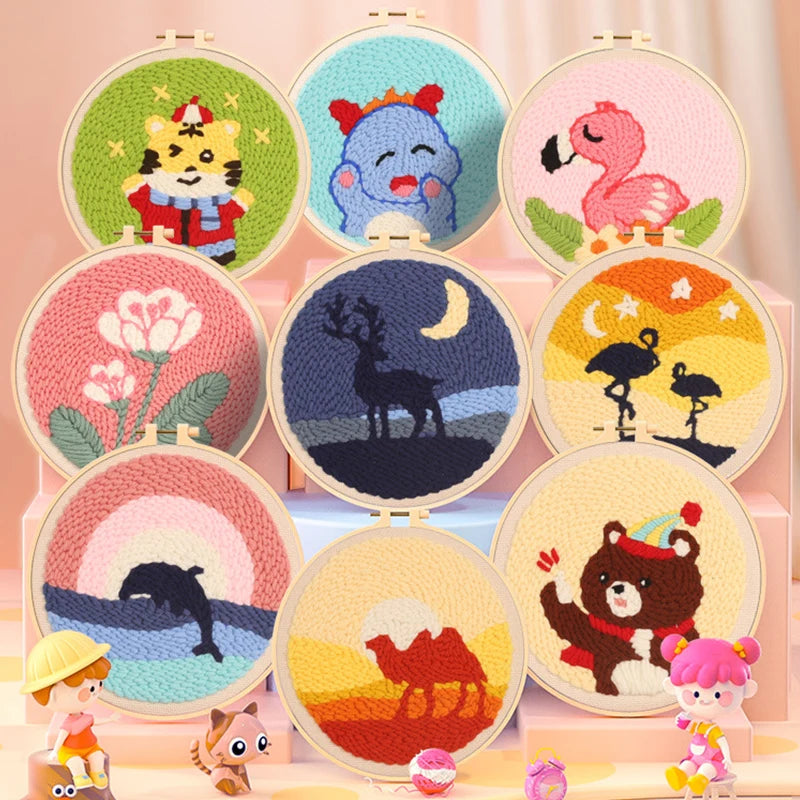 Punch Needle Coasters Kit Easy DIY Punch Needle Embroidery Kit for Beginners Adults Kids Including Patterns Art Craft Supplies