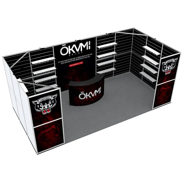 Customizable 10X20 Portable Exhibition Booth with Aluminum Frame Dye Sublimation Printing Foldable Slat Wall Trade Show Booth