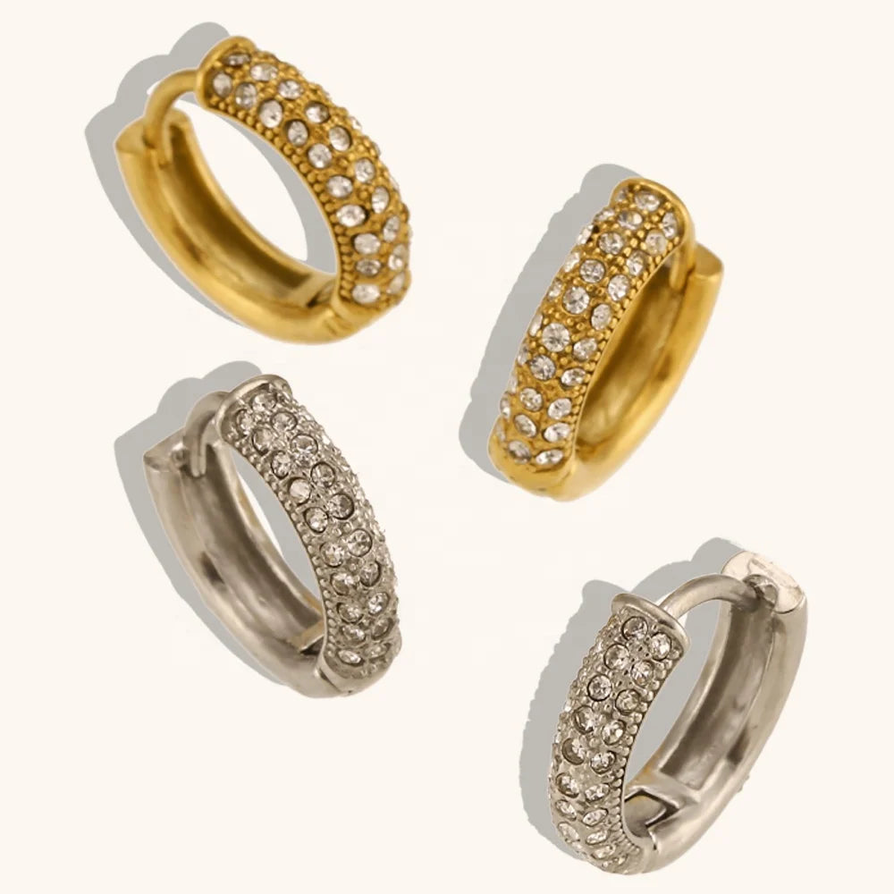 Dingran 2023 Vintage Summer Huggie Earrings for Women Stainless Steel Hypoallergenic with Zircon Comfortable and Stylish