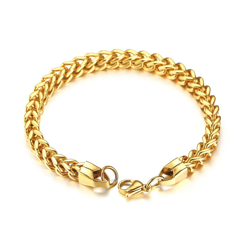 Men's Luxury Franco Link Chain Bracelet in Stainless Steel with Gold Plating Waterproof Geometric Pattern for Anniversary