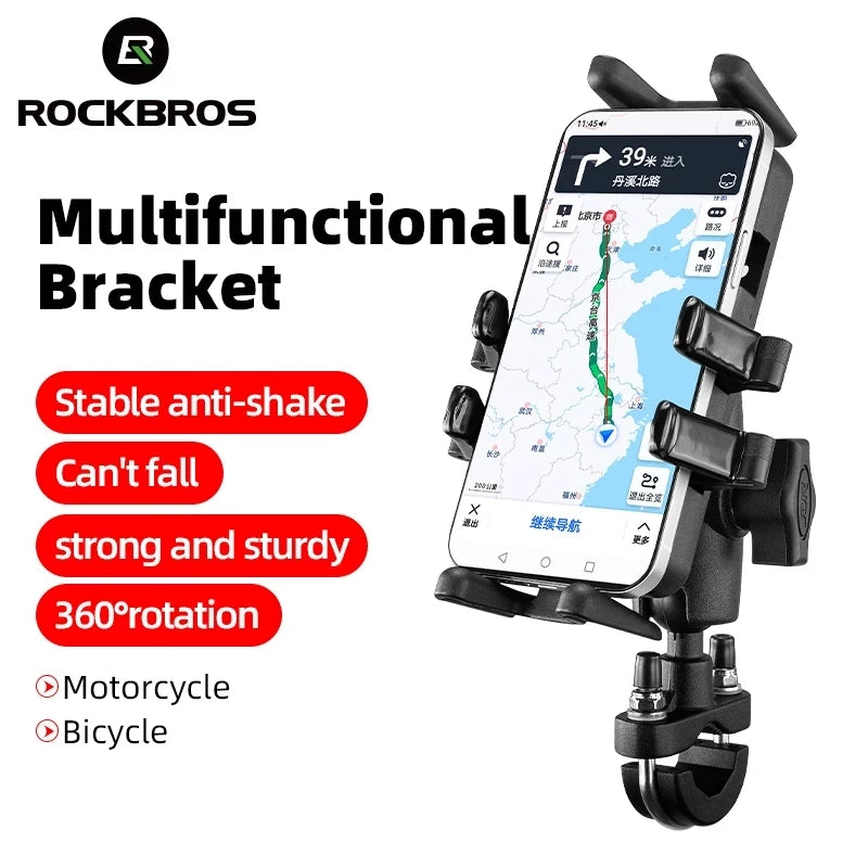 ROCKBROS 360 Degree Rotation AntiSlip Shockproof Adjustable Aluminum Motorcycle MTB Bike Cycling Mobile Phone Holder Accessories