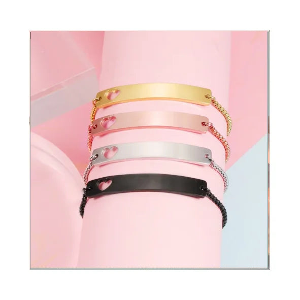 Pulseiras Mulher Gold Plated Box Chain Geometric Design  Dainty Heart Bracelet Blank Stainless Steel Bracelet