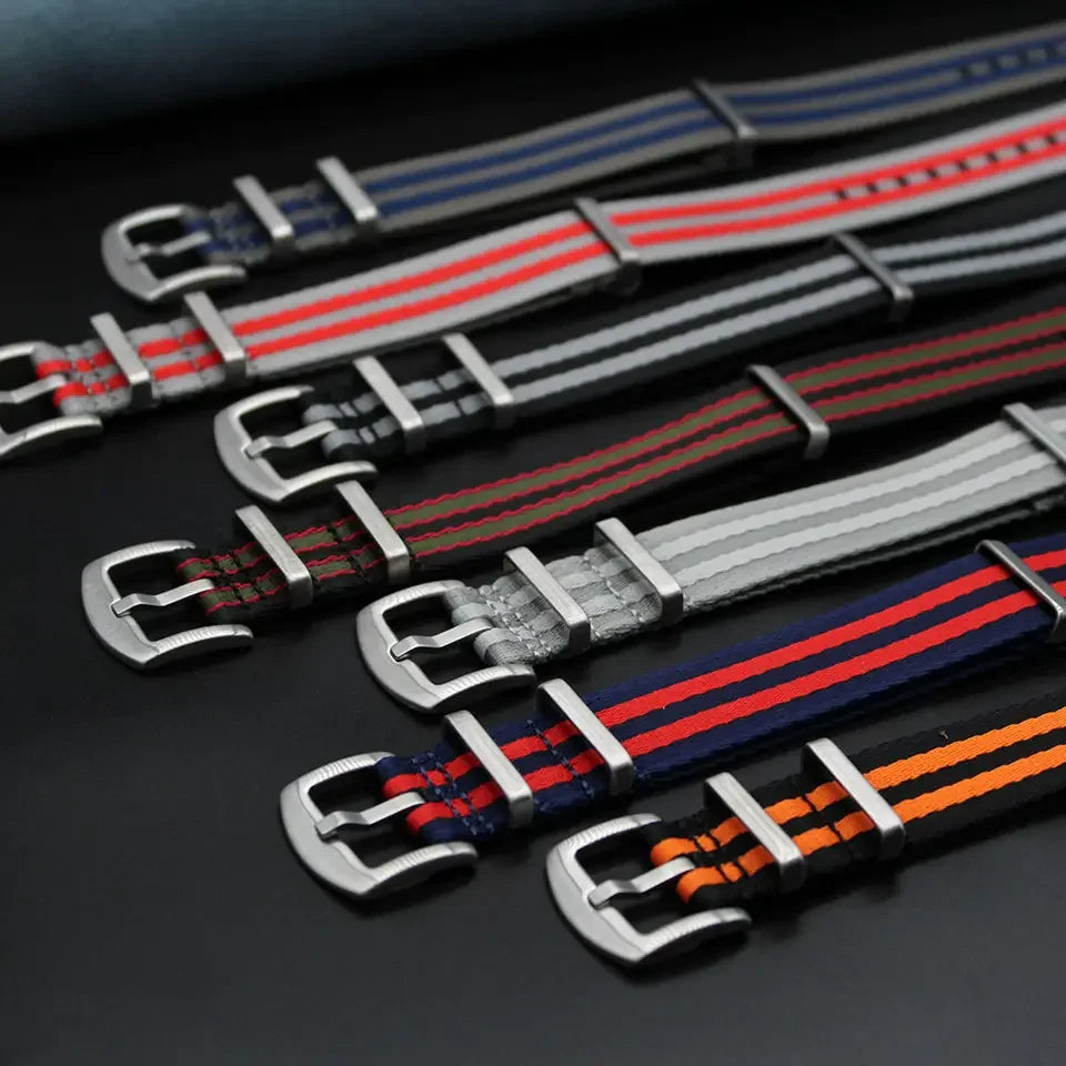 Wholesale Customized Logo Luxury Premium Seatbelt Watch Strap 1.2MM Smooth Nylon Fabric Watch Band 18/20/22mm