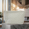 Quilted Linen Makeup Pouch for Women Lipstick Cotton Toiletry Bag Accessories Organizer Gifts Pouch for Purse Cosmetic Brush Bag