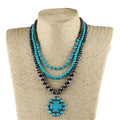 Fashion Women Jewelry 3 Layer Black Red Navajo Pearl Turquoise Beads Link Alloy Dragonfly Turquoise Cross Pendant Necklace