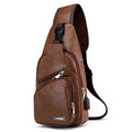 Fashion Usb Charging and Earphone Hook Fanny Pack Pu Leather Sling Bag Men Chest Chest Bag Crossbody