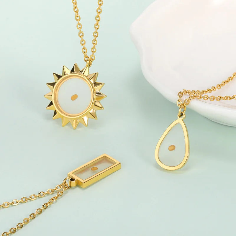 Fashion Couple Souvenir Stainless Steel 18K Gold Plated Mustard Seed Pendant Geometry Necklace Chains Waterproof Gift