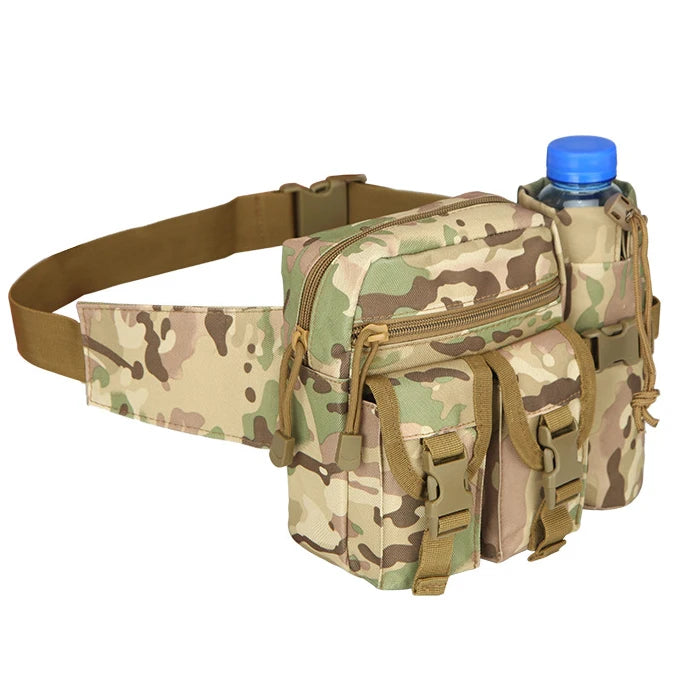 Multi-Pockets Tactical Waist Bag Water Bottle Holder Kettle Pouch Outdoor Hunting Tactical Waist Bag with Bottle Attachment