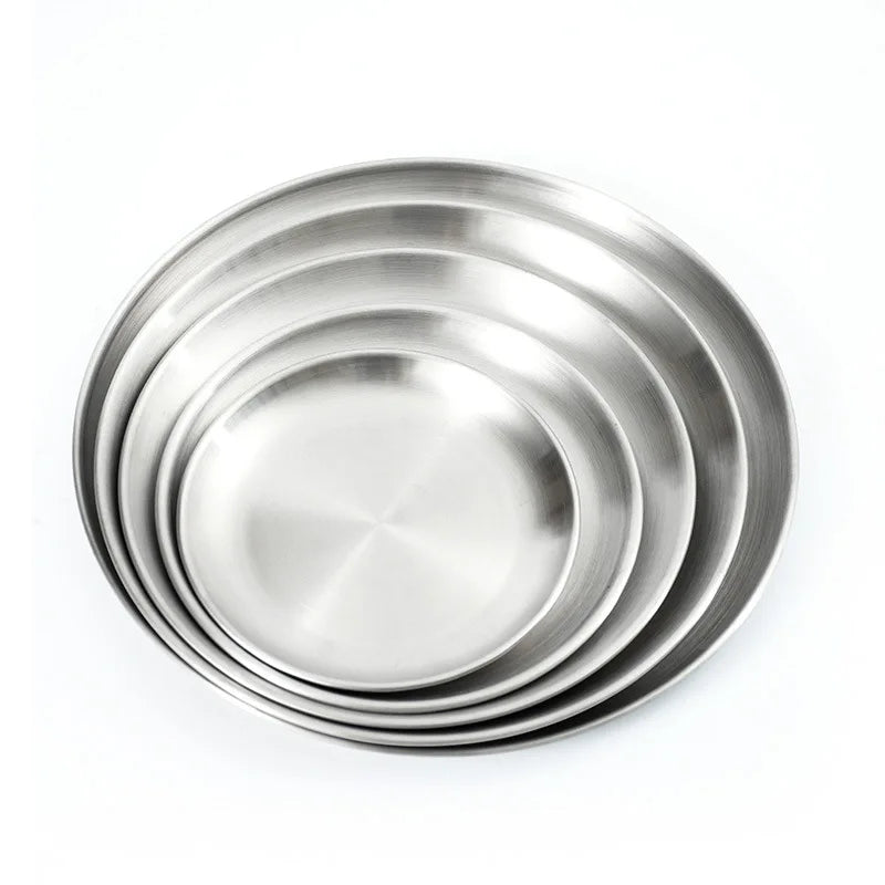 Custom Stainless Steel Dinner Plate Metal Round Dinner Dishes for Adults Reusable Serving Camping Salad Plate for Home Snack BBQ