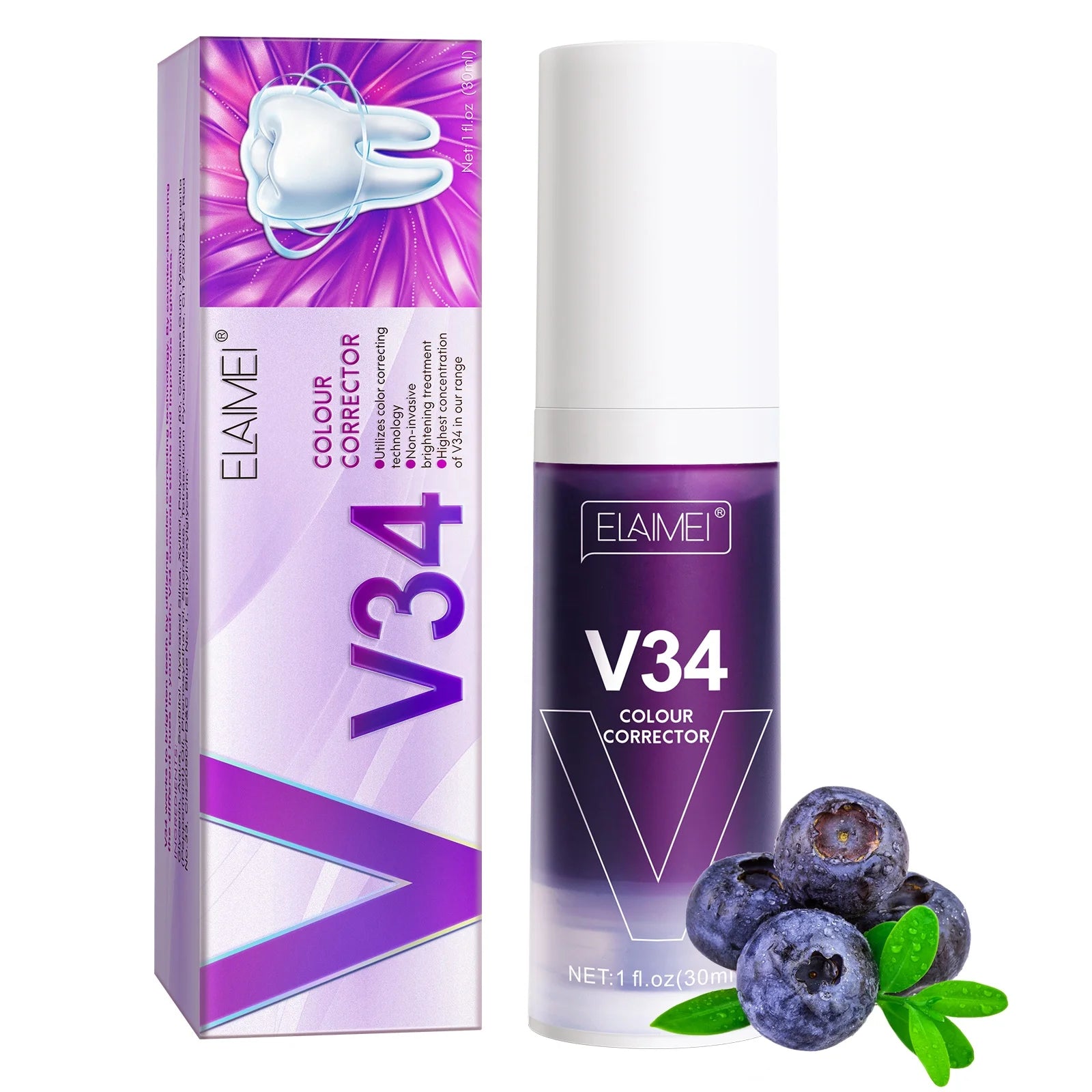 ELAIMEI Color Correcting Intensive Stain Removal Purple Teeth Whitening Toothpaste