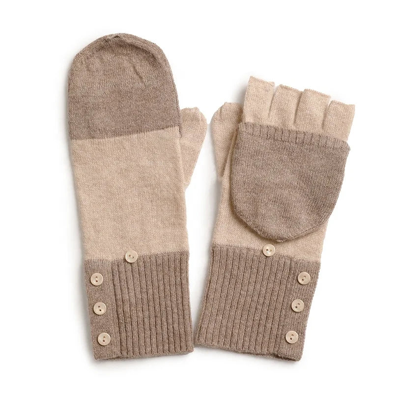 24/25 New Design Ladies Convertible Cashmere Gloves & Mittens Winter Luxury Fashion Knitted Fingerless Gloves