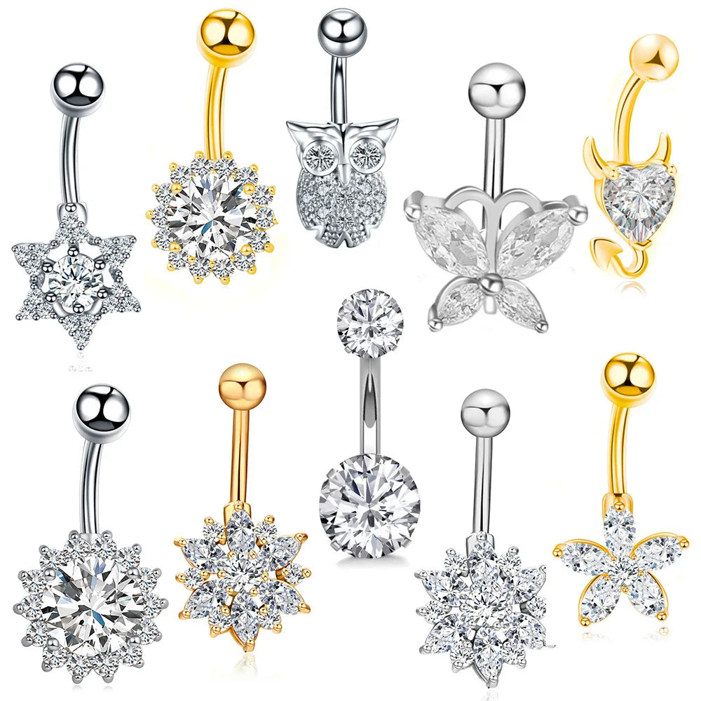 Hot Sale Exquisite Flower Navel Piercing Jewelry Stainless Steel Inlaid With Zircon Belly Button Ring for Women