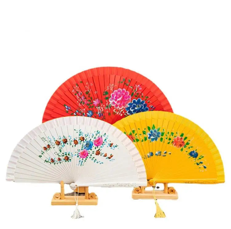 Wholesale Custom Logo Handheld Drawn Pattern on Spanish Printed Folding Wooden Hand Fan for Personalized Wedding Gifts