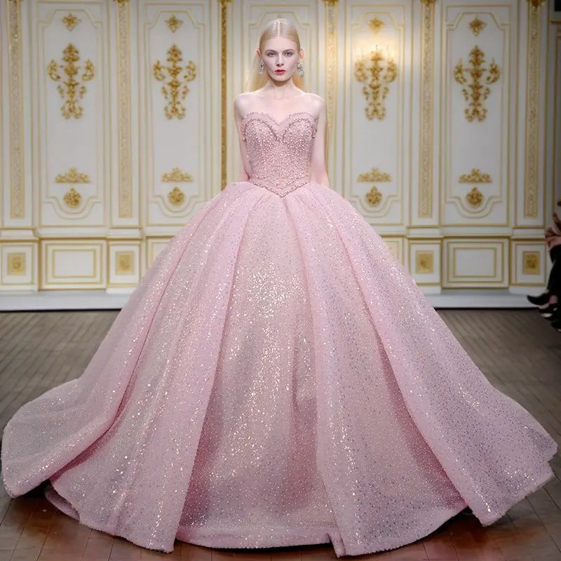 Princess Sweetheart Elegant Pink Ball Gown Evening Party Dresses Jancember 1141
